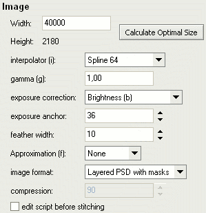 A screenshot of my final image settings